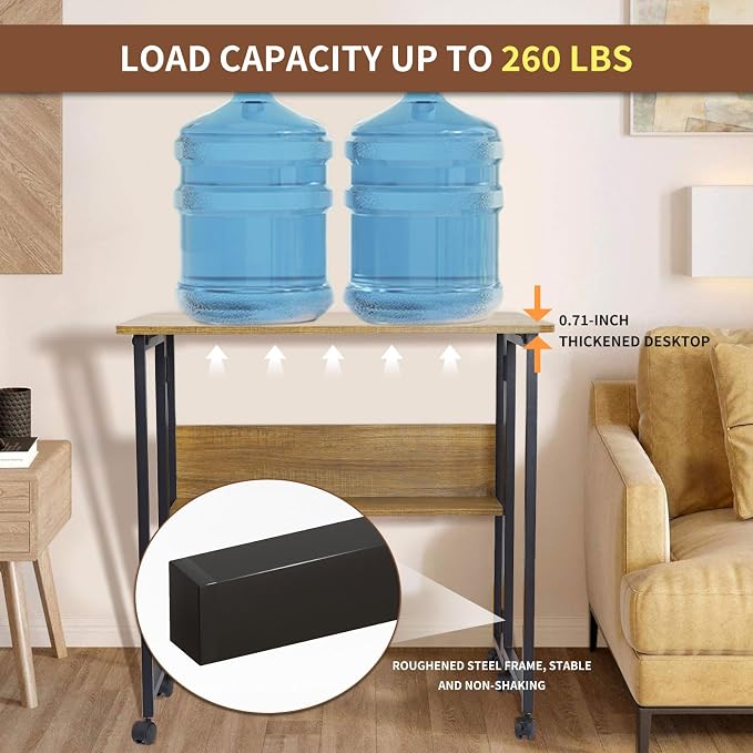 Mobile Foldable Desk w/ 6 Wheels, Portable Rolling Small Computer Desk - Image 7