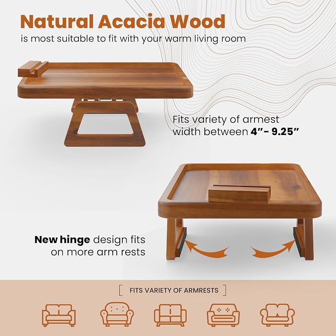 Tinamo 15.7" x 11" Large Couch Arm Table - Image 4