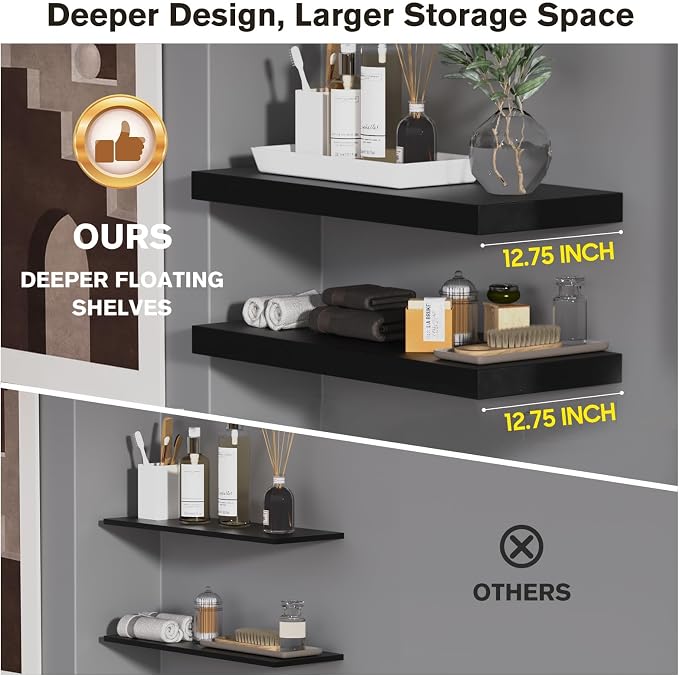 Floating Shelf, 36 in W x 12.75 in D x 2 in H Wooden Floating Wall Shelf - Image 4