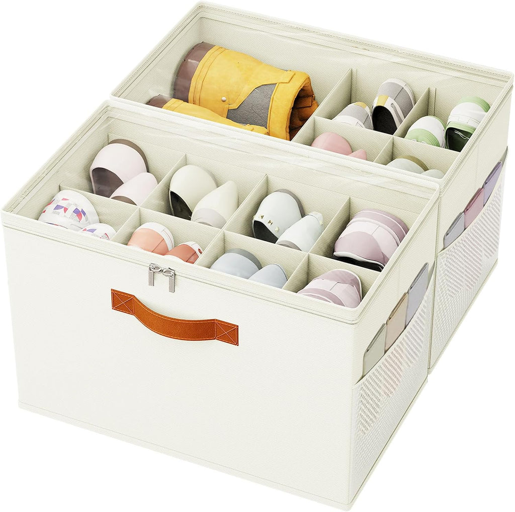 Shoe Organizer for Closet, 2-Pack Foldable Shoe Storage Box with