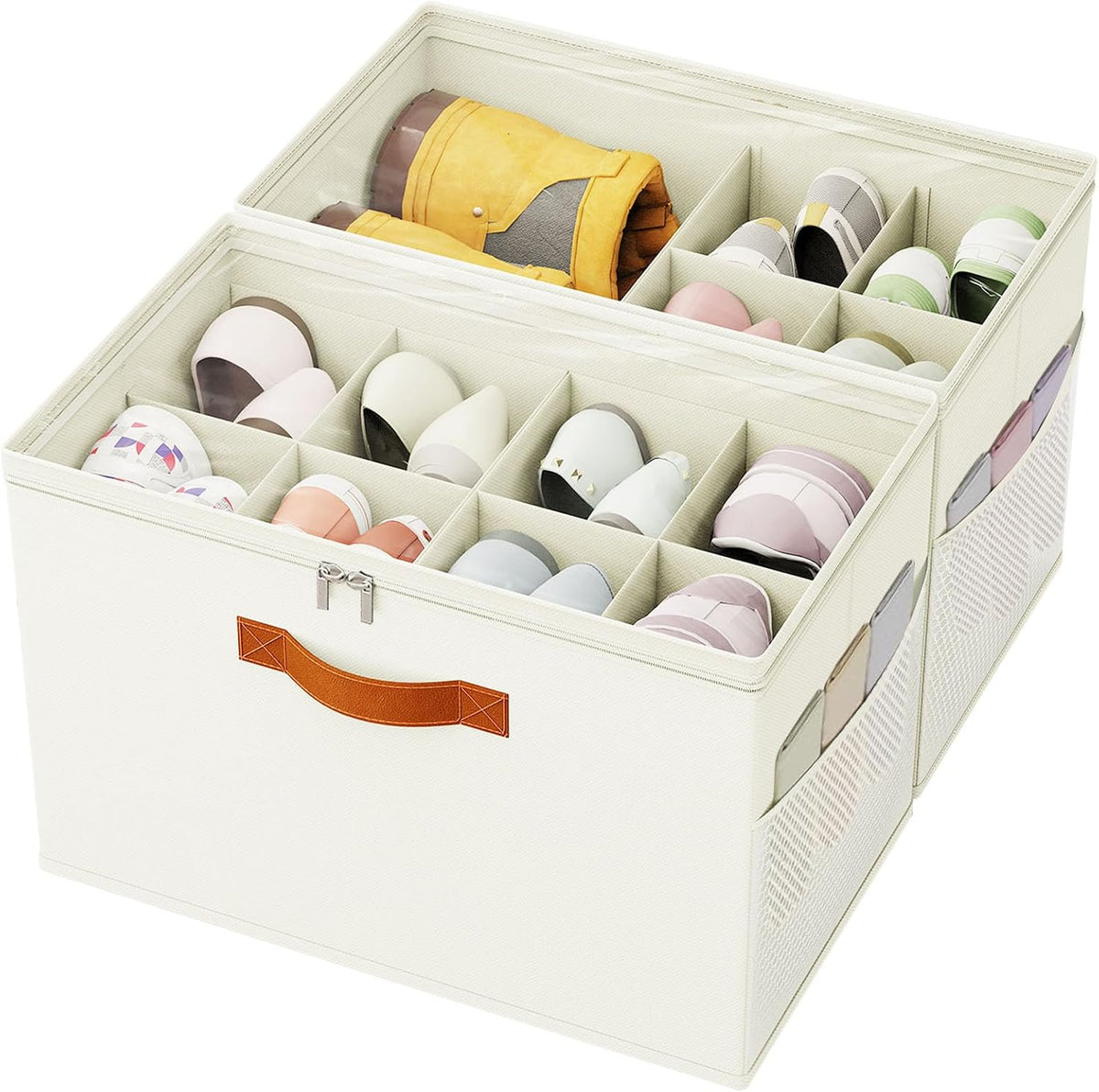 Shoe Organizer for Closet, 2-Pack Foldable Shoe Storage Box with