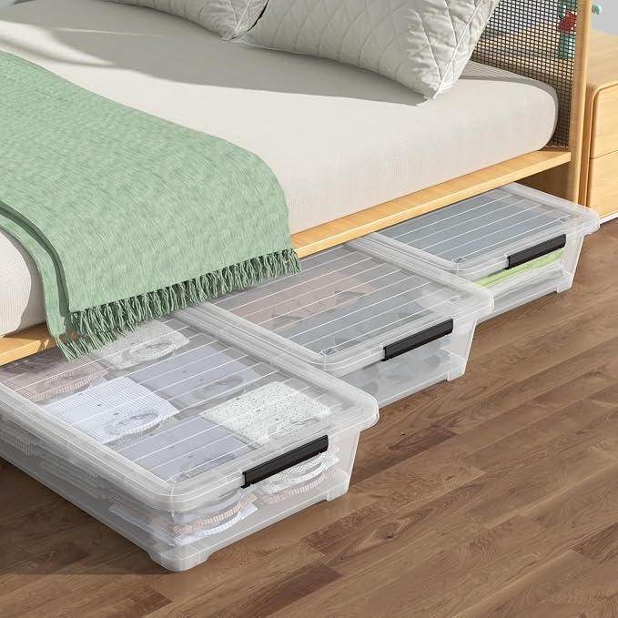 40 Quarts Clear Stackable Underbed Box, Shallow Underbed Bins - Image 2