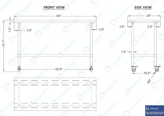 AmGood 60" Long x 24" Deep Stainless Steel Table - Image 4