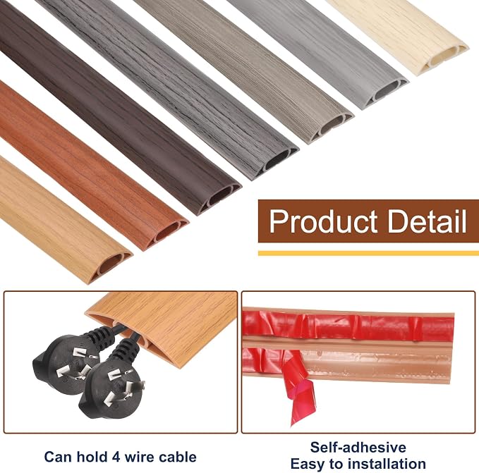 HARFINGTON 6ft Cord Cover Floor W0.6 x H0.33 Inner Channel PVC Hide Extension - Image 4