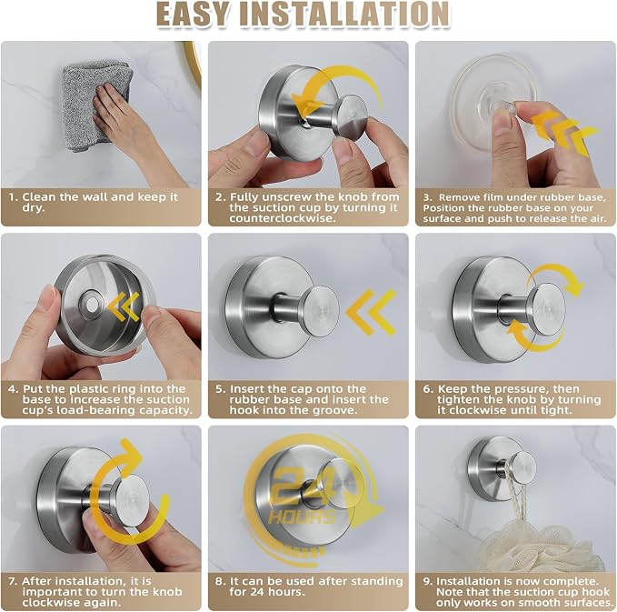 Suction Cup Hooks for Shower No-Drill Bathroom Hooks for Towels, Loofah - Image 5