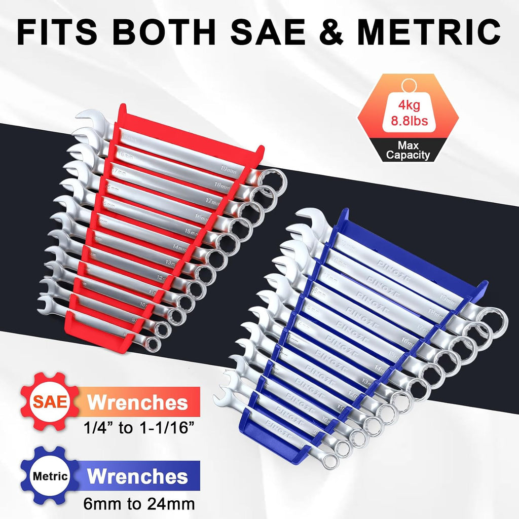 4-Piece Magnetic Wrench Organizer, 48-Slot Wrench Rack Tool Trays