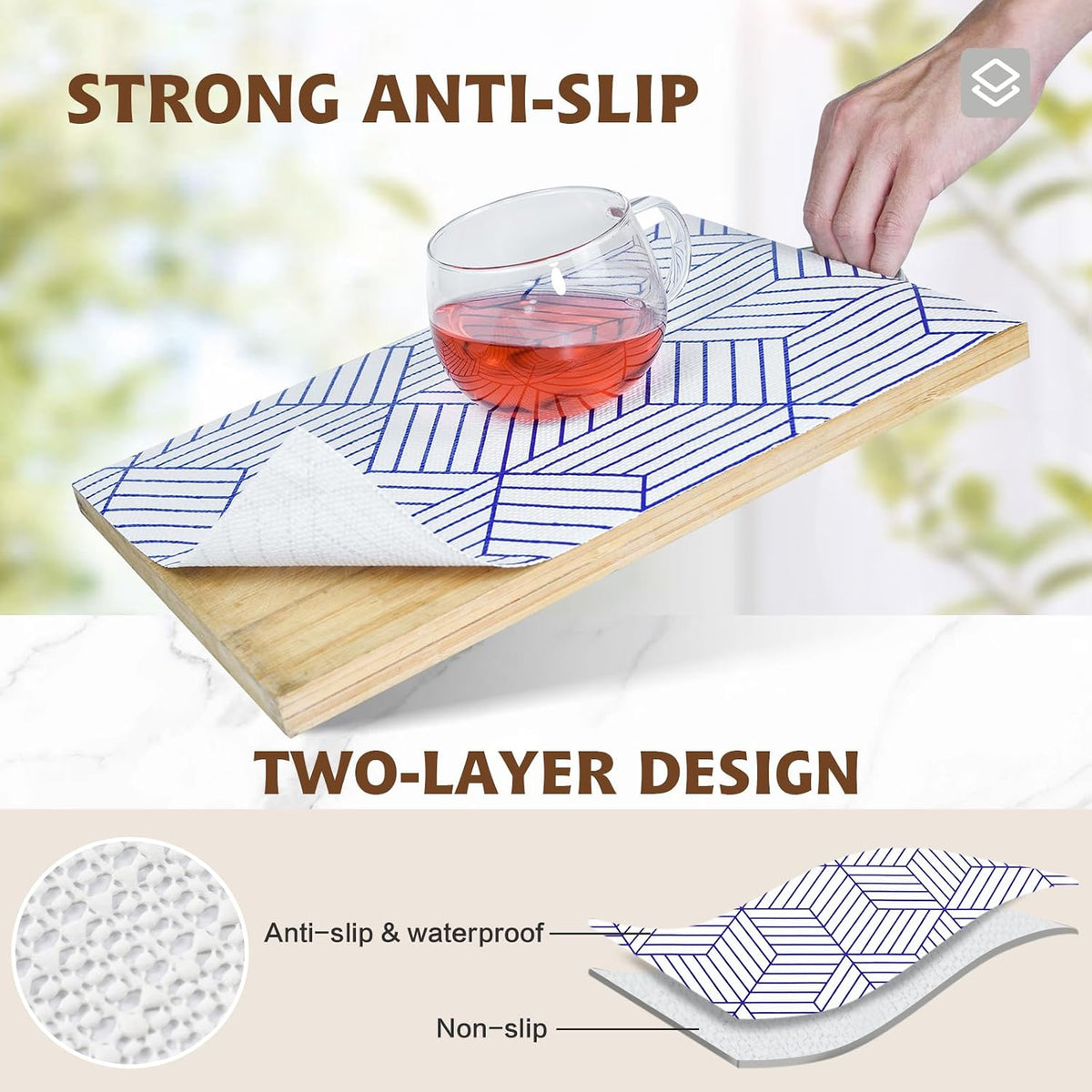 Shelf Liners for Kitchen Cabinets 12in x 20FT, Non Adhesive Cabinet