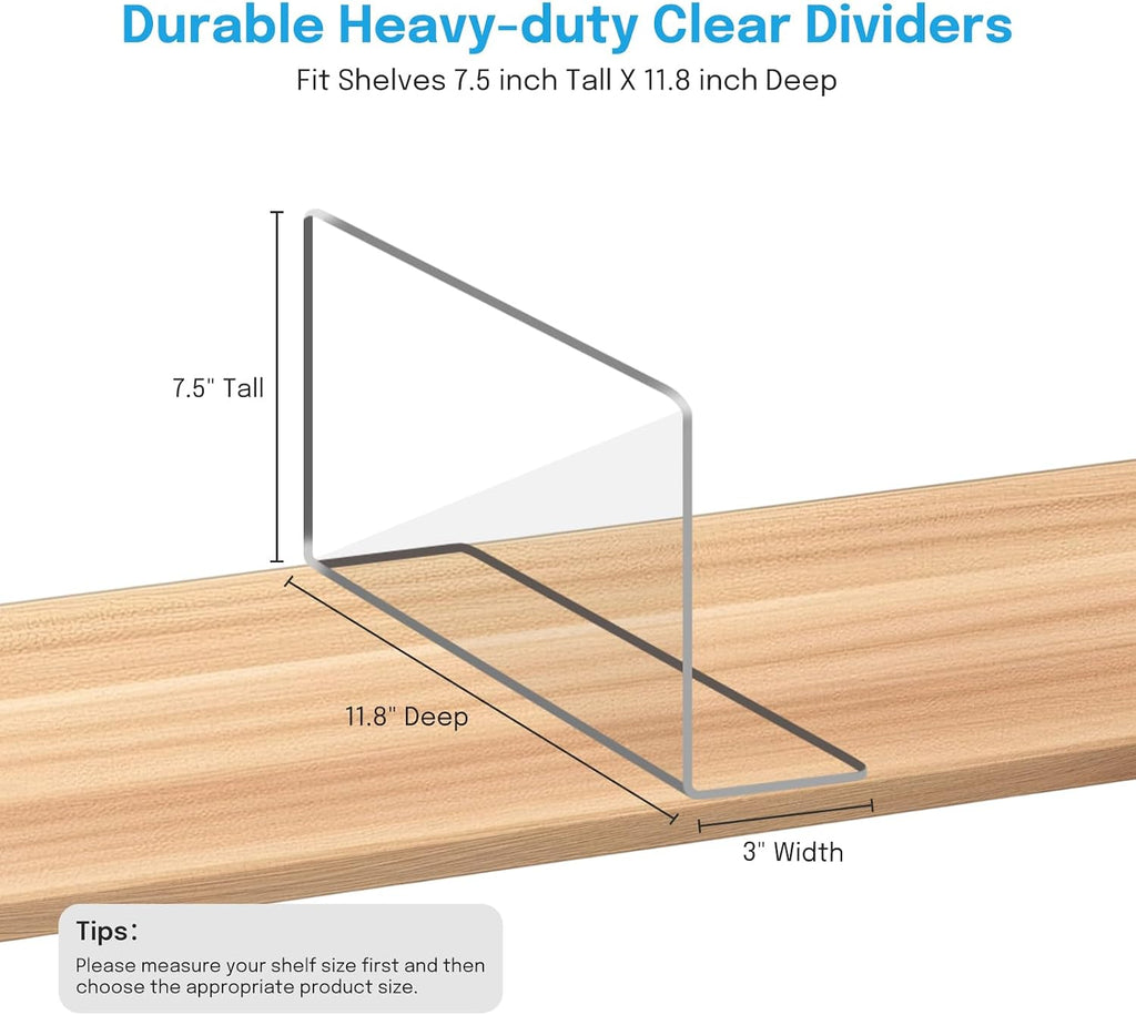 OKPOW Shelf Dividers Closet Organizer - 7.5" Tall X 11.8" Deep Acrylic