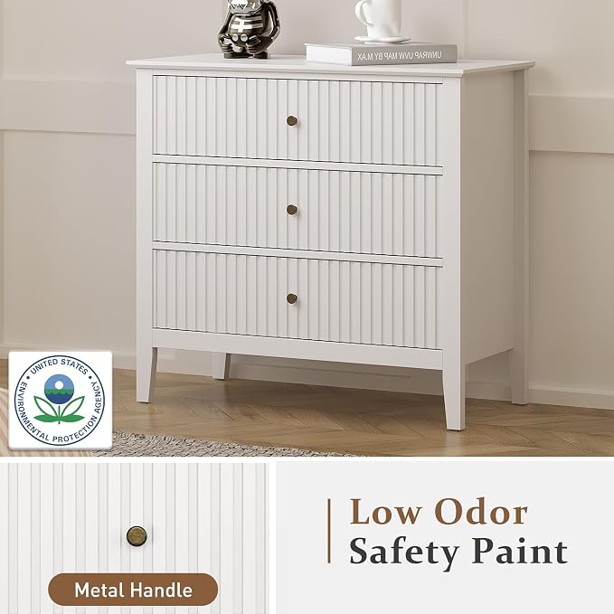 RoyalCraft Large 3 Drawer Dresser Set of 2, Fluted Wood Chest of Drawers - Image 7