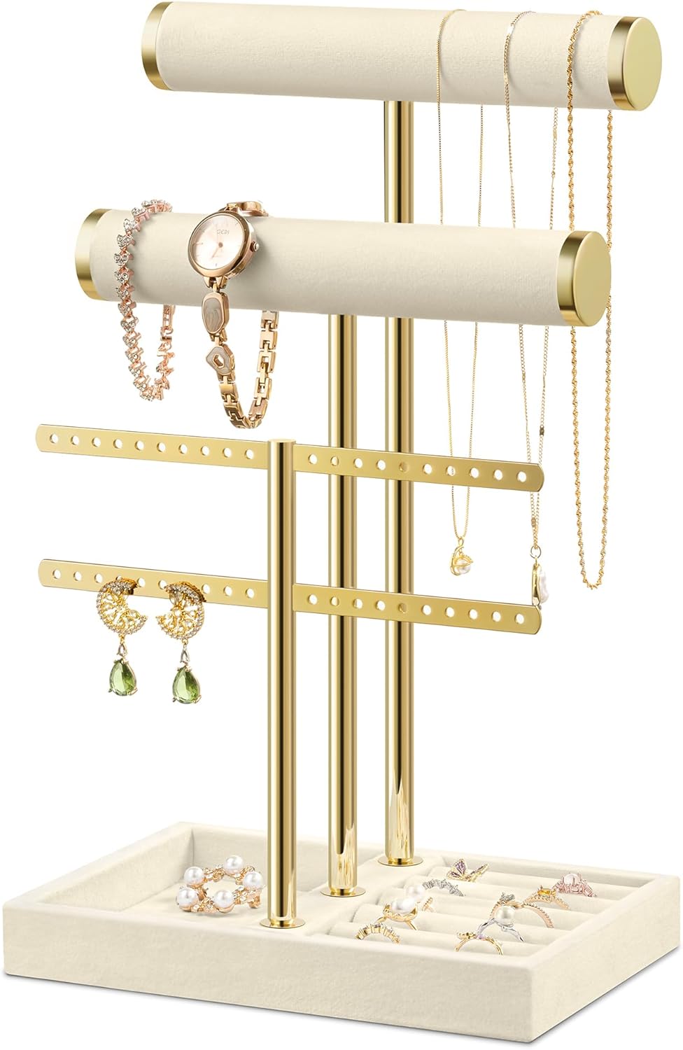 Bracelet Holder Jewelry Organizer Display - 3 Tier T Bar Velvet Stand