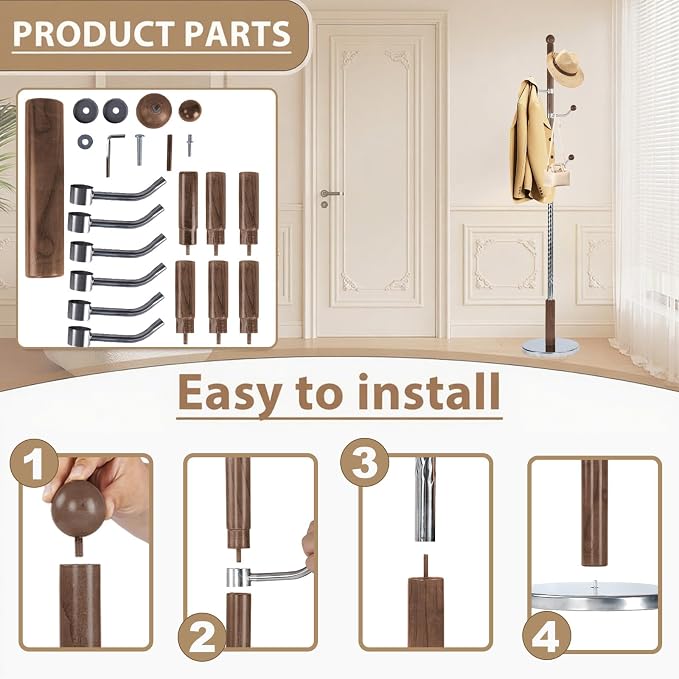 Solid Wooden Coat Rack Stand, Coat Racks Freestanding - Image 5