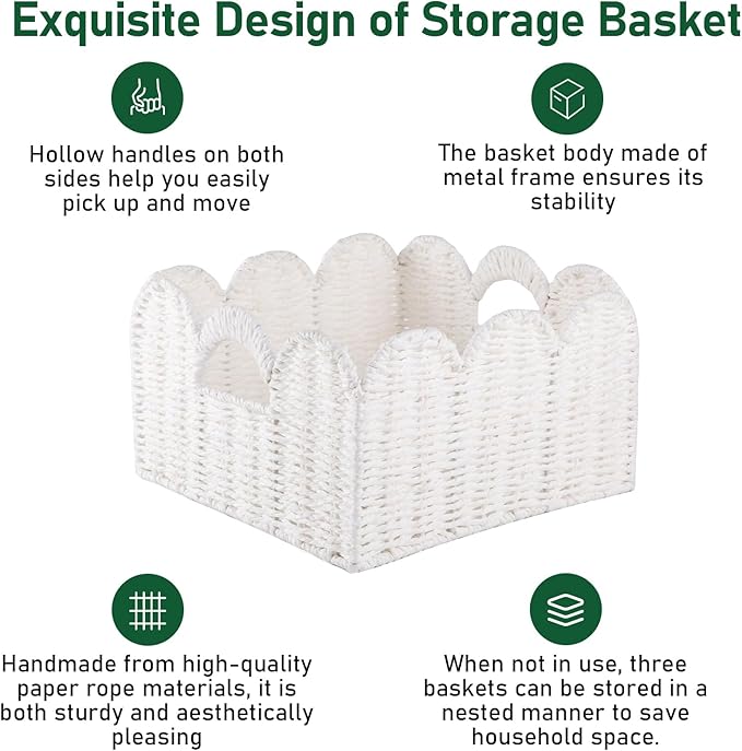 OIAHOMY Scalloped Wicker Baskets, Hand-woven Storage Baskets - Image 5