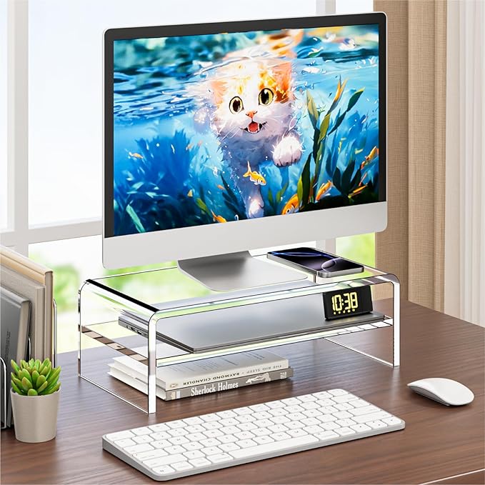 Clear Acrylic Monitor Stand Riser 2 Tier, 5.12 Inches High Clear Computer Desk - Image 6