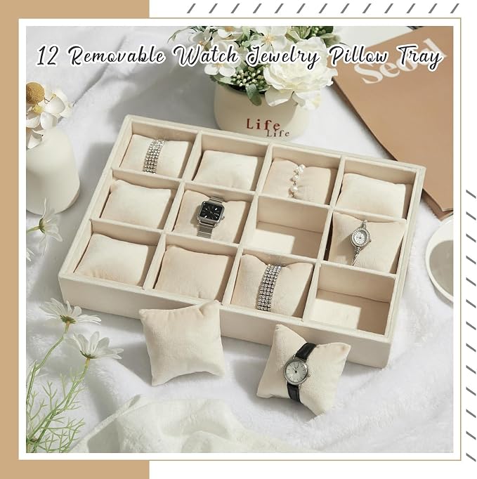 Henoyso 2 Pieces 12 Grid Velvet Watch Tray Jewelry Organizer Stackable Watch - Image 5