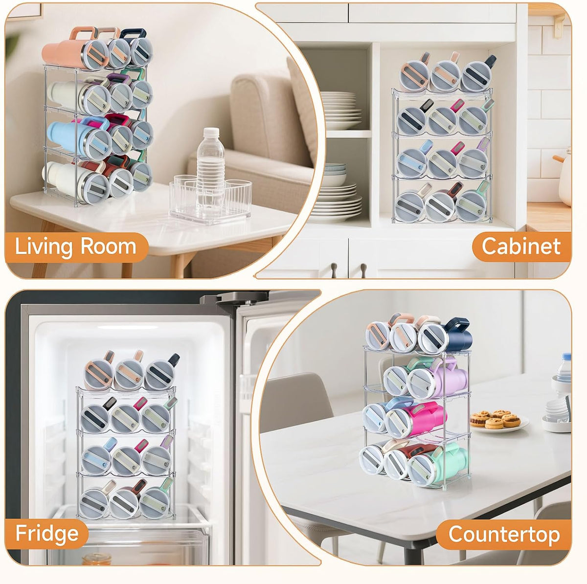 Sbosbo Water Bottle Organizer, Stackable Bottle Storage Rack, 4 Pack