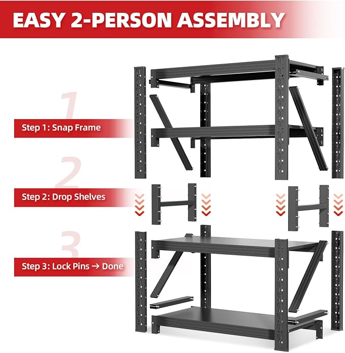 48" W Garage Shelving, 4-Tier Heavy Duty Storage Shelves Unit - Image 7