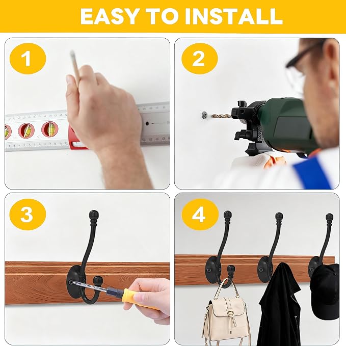 6 Pack Heavy Duty Wall Hooks for Hanging, Metal Coat Hooks Wall Mount - Image 7