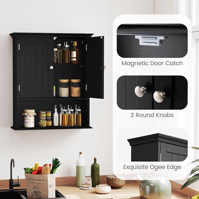 Tangkula Bathroom Wall Cabinet, Wooden Hanging Storage Cabinet - Image 9