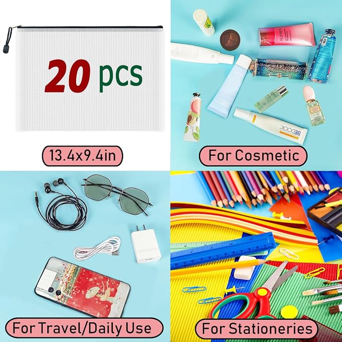 AUSTARK 20 Pcs Zipper File Bags, Plastic Mesh Pouch, Board Game Storage Bag - Image 7