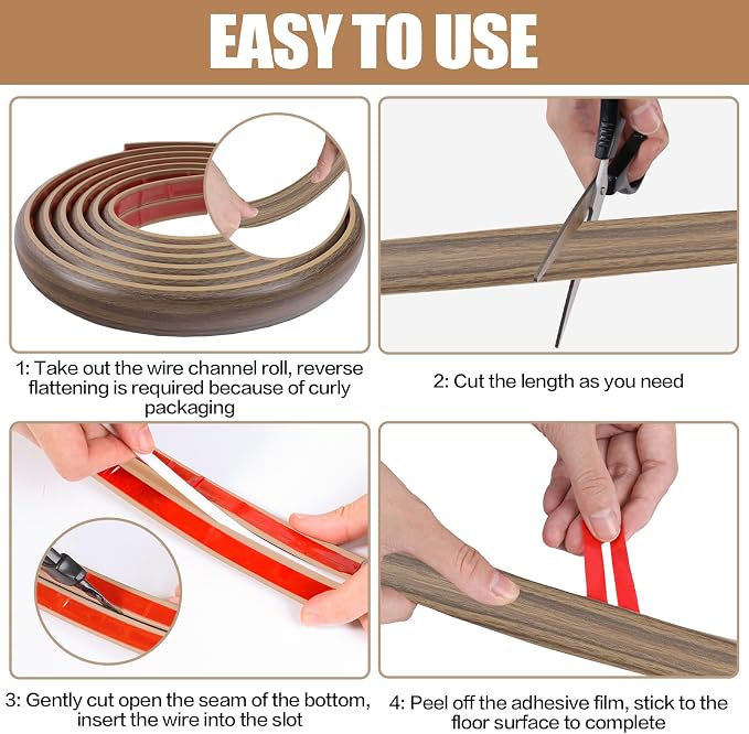 Floor Cord Cover Self Adhesive Cord Hider, 20FT Cable Management, Extension - Image 8