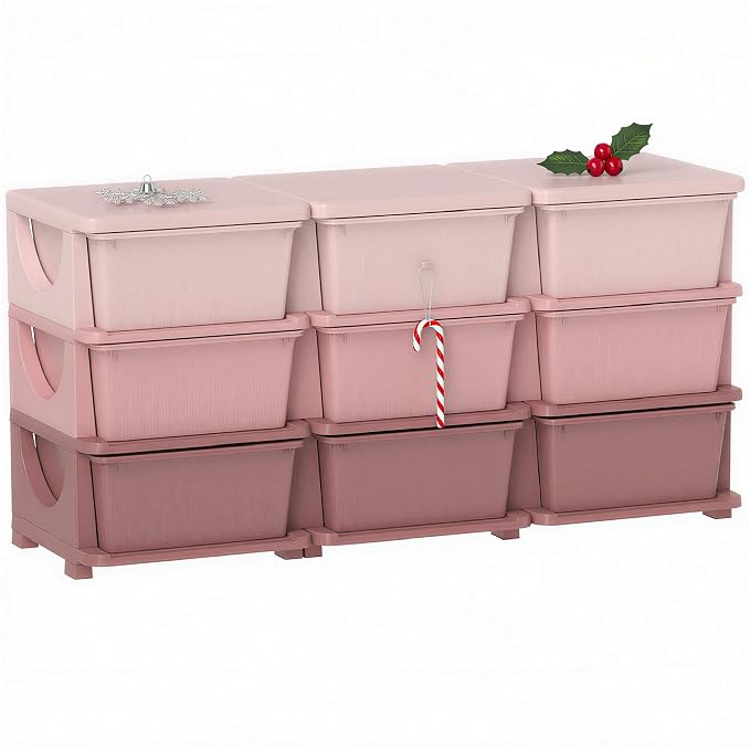 Qaba 3 Tier Kids Storage Unit, 9 Drawer Chest Toy Organizer Plastic Bins by Qaba