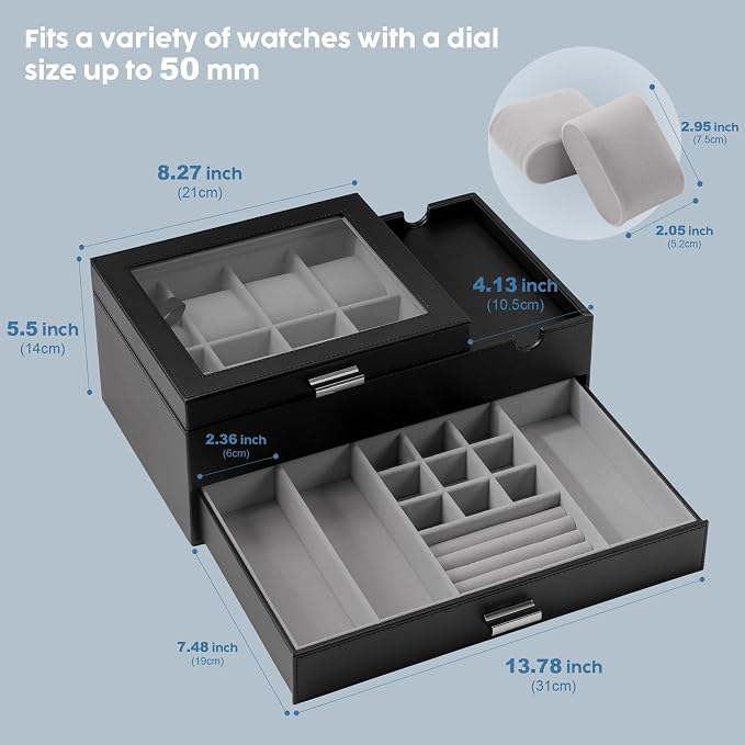 Dajasan Watch Box, Watch Case for Men, 8 Slot Watch Display Case - Image 2