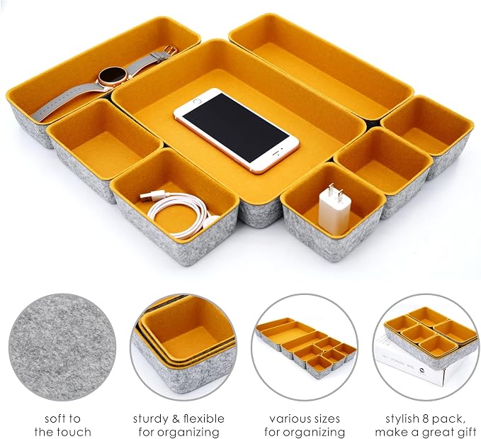Welaxy desk drawer organizers tray felt storage bin - Image 4