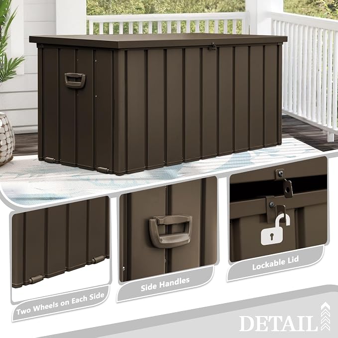 Domi 120 Gallon Metal Deck Box Waterproof, Outdoor Storage Box - Image 3