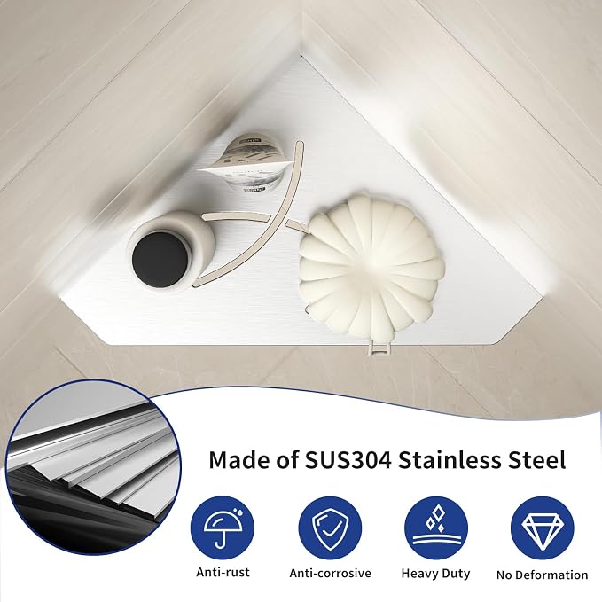 Corner Shower Shelf 10" Brushed 304 Stainless Steel Pentagonal Corner Shelves - Image 5