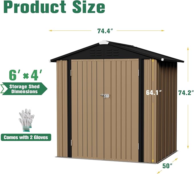 Flamaker 6x4 FT Storage Shed Waterproof Metal Garden Shed - Image 5