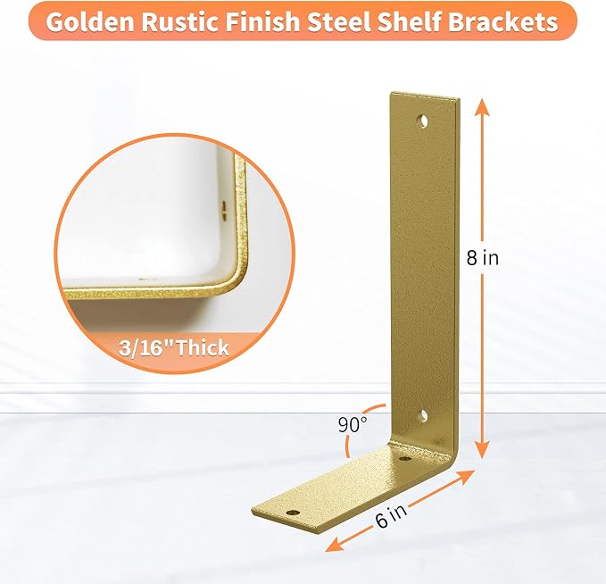 Gold Heavy Duty Shelf Brackets 8 Inch, Extra Thick L Shelving Brackets - Image 2