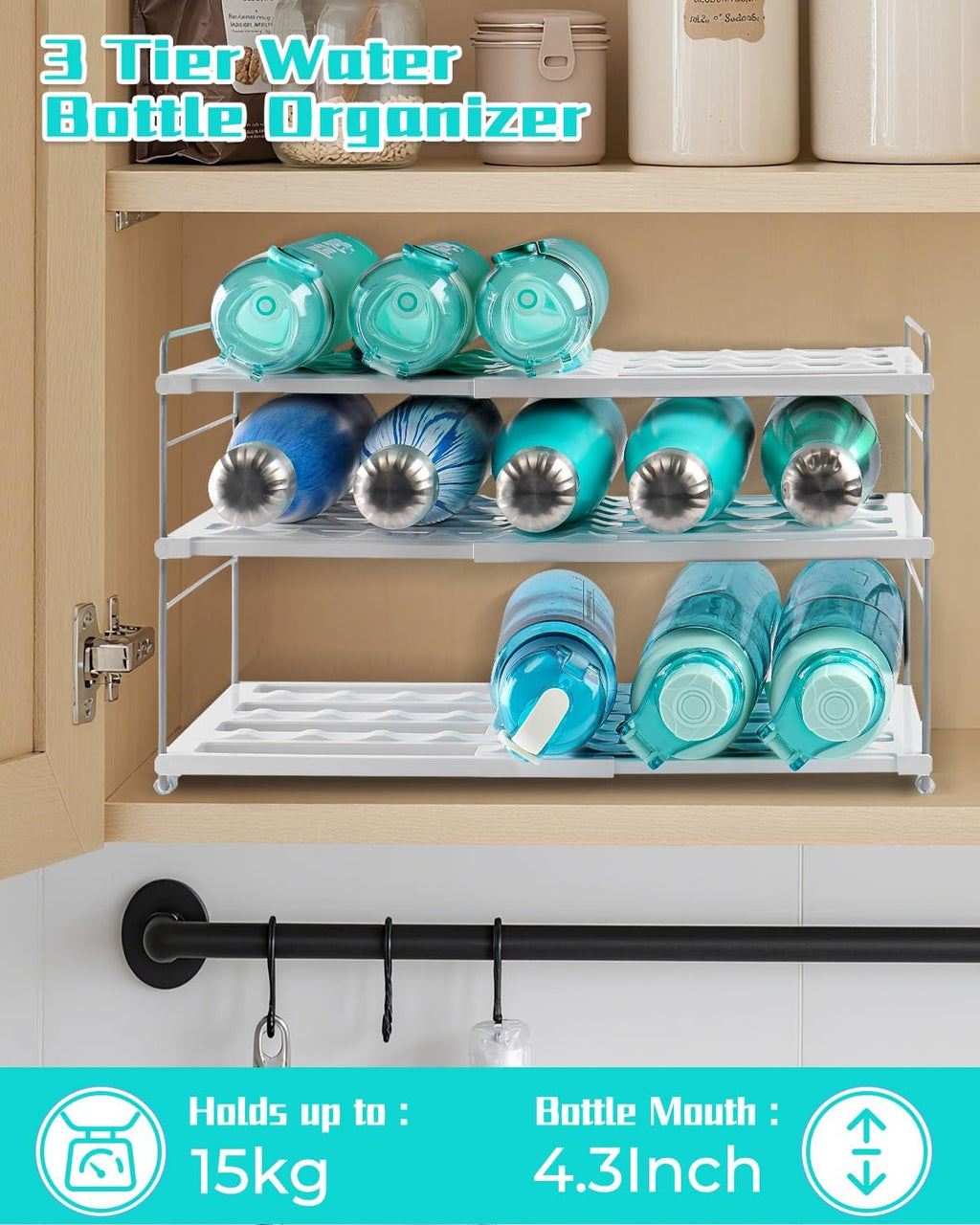 Cirhy 3-Tier Expandable Water Bottle Organizer Holder for 12-40oz