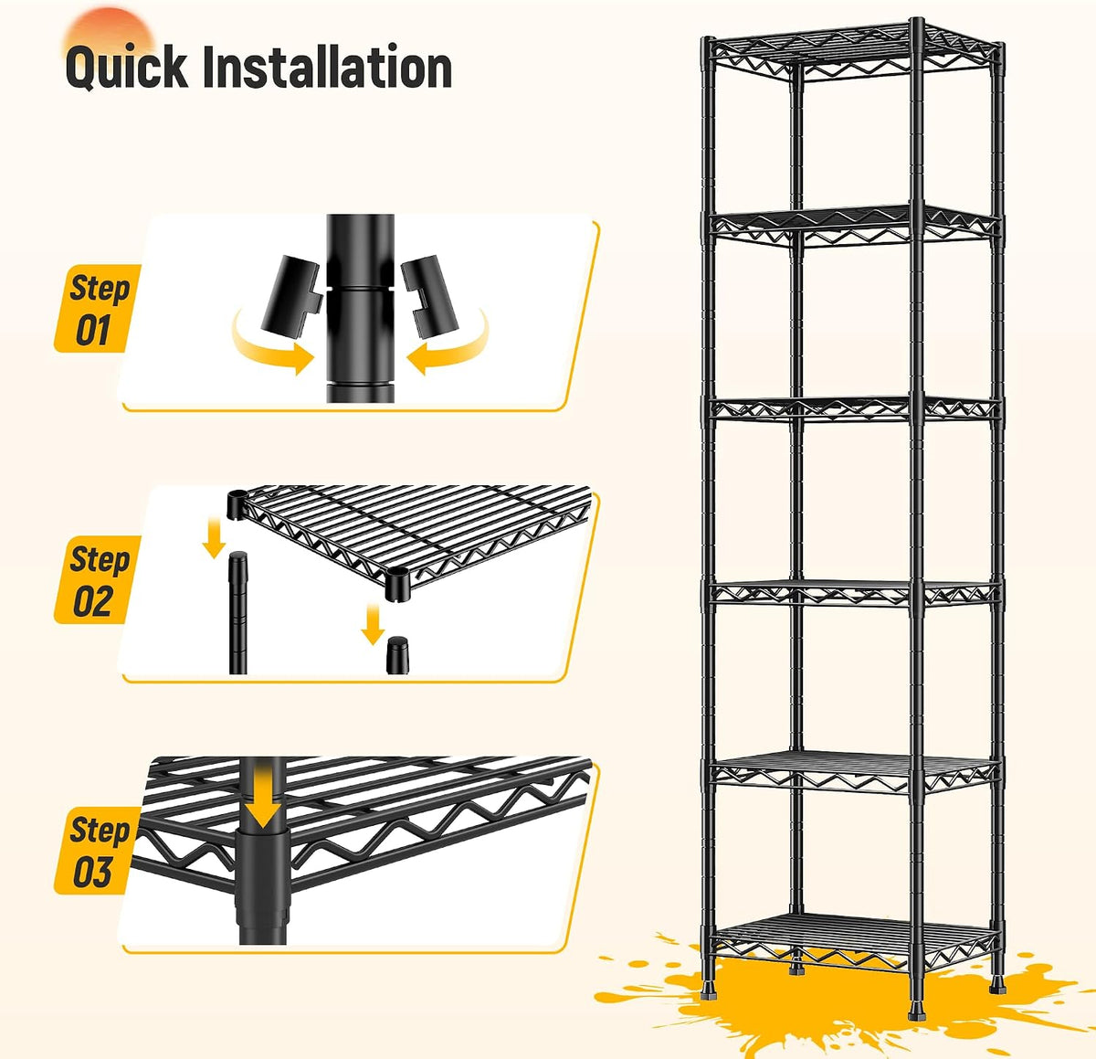 15.8" W 6-Tier Narrow Wire Shelving, Adjustable Shelves, Kitchen