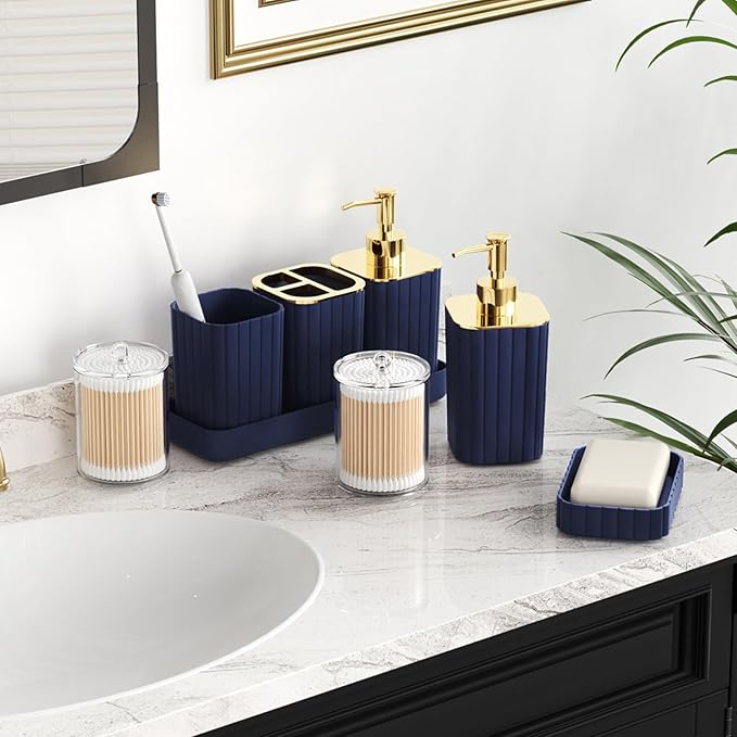 Bathroom Set with Shower Curtain and Rugs- 25PC Blue Bathroom Accessory Set - Image 2