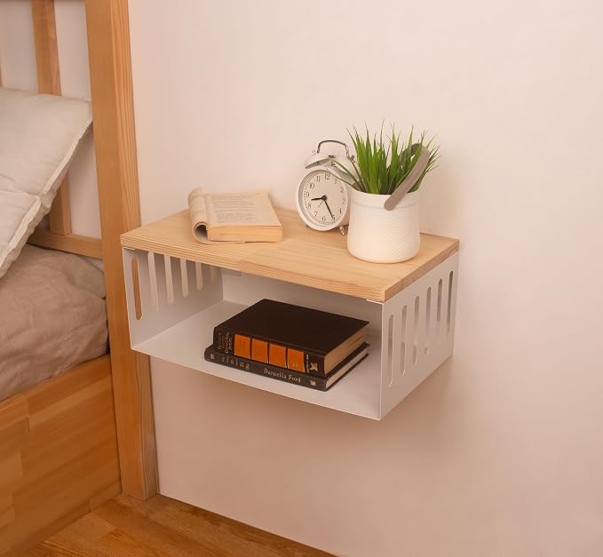 Floating Nightstand with White Metal Base, Wooden Top and Sturdy Metal Base - Image 6