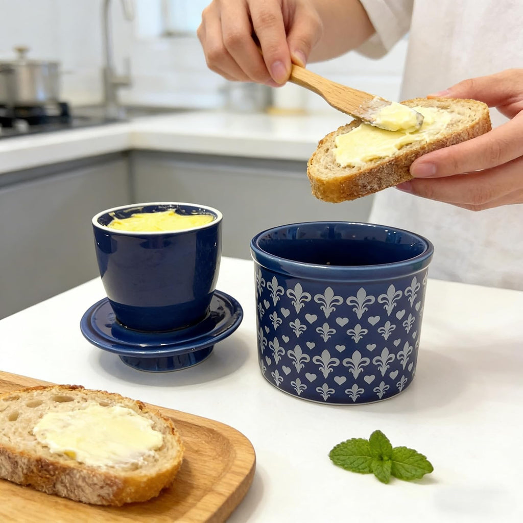 Butter Crock with Lid for Countertop, Butter Keeper Crock with Water