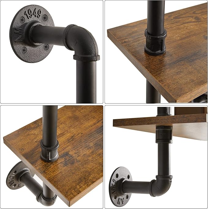 YMYNY Industrial Pipe Shelf Bracket, 2 Tiers Retro Wall Mounted Floating Shelf - Image 6