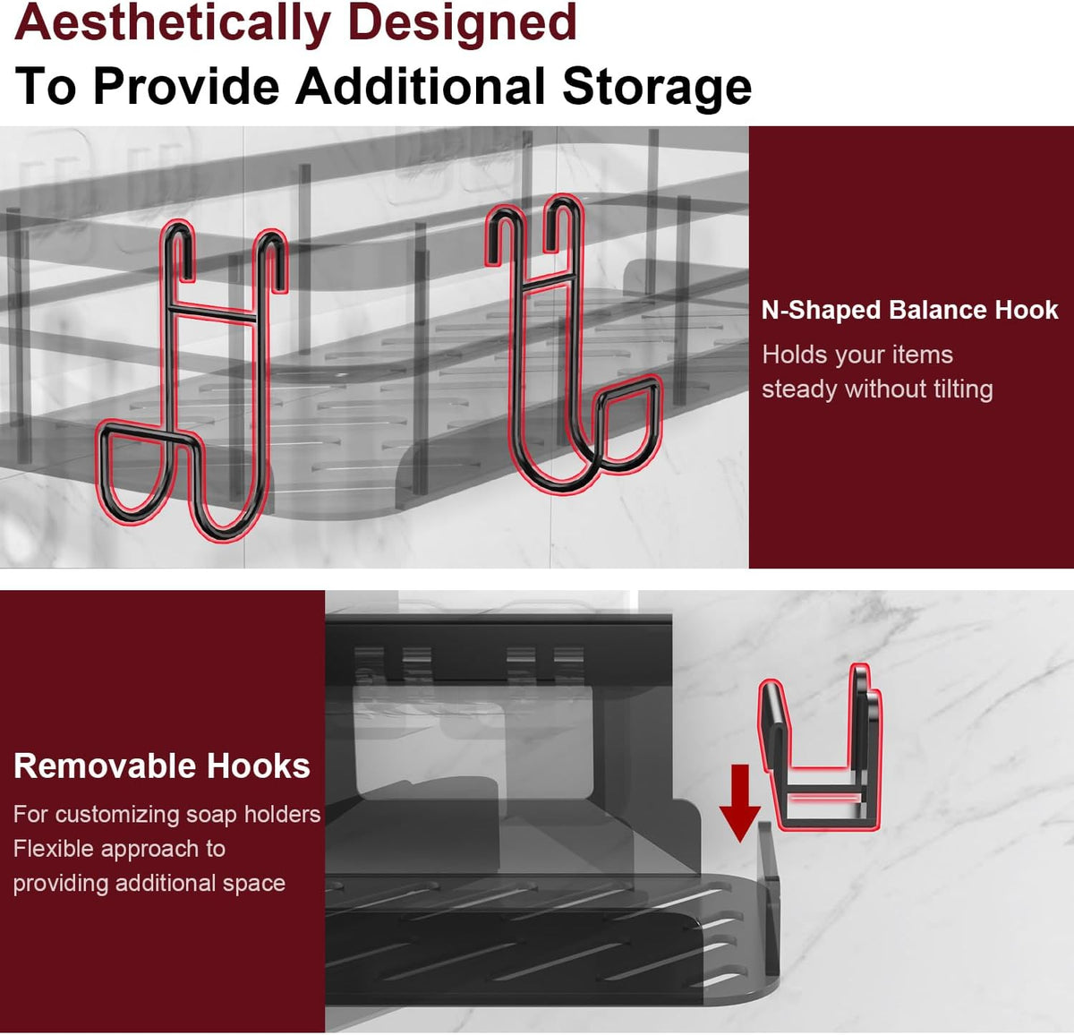 Large Capacity Shower Caddy, Heavy-Duty Adhesive Shower Organizers