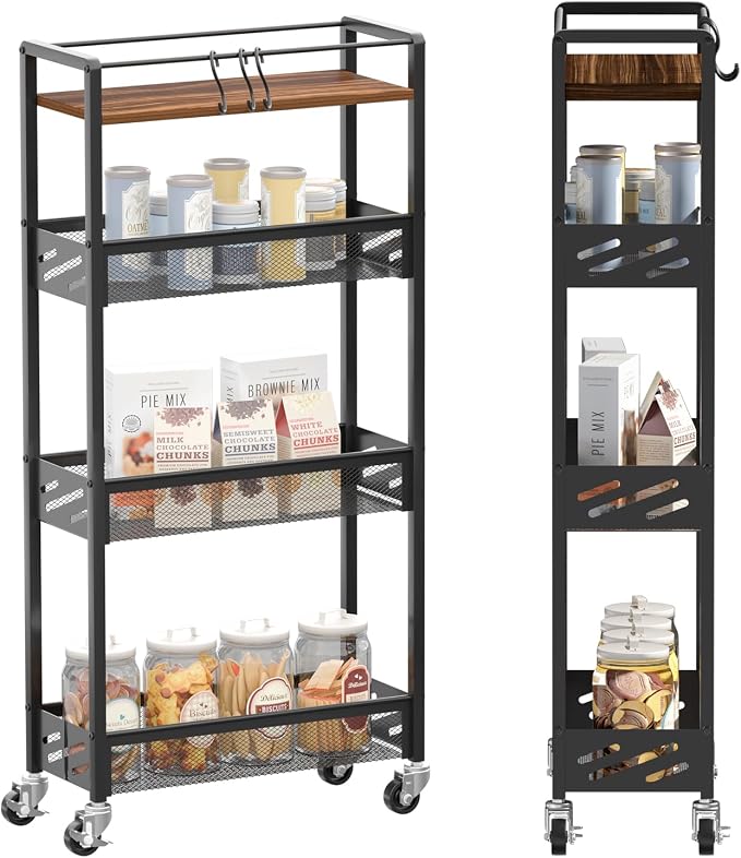 DGSNADGO Slim Rolling Storage Cart, 4-Tier Kitchen Cart on Wheels, Narrow by DGSANDGPuttheCustomerFirst