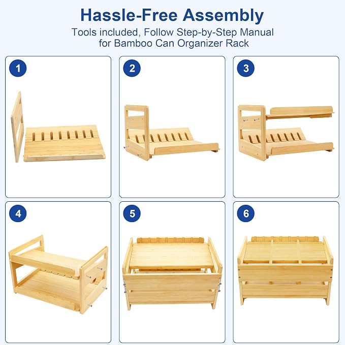 MinBoo Adjustable Can Organizer Rack, Two Tier Bamboo Stackable FIFO Cans - Image 9