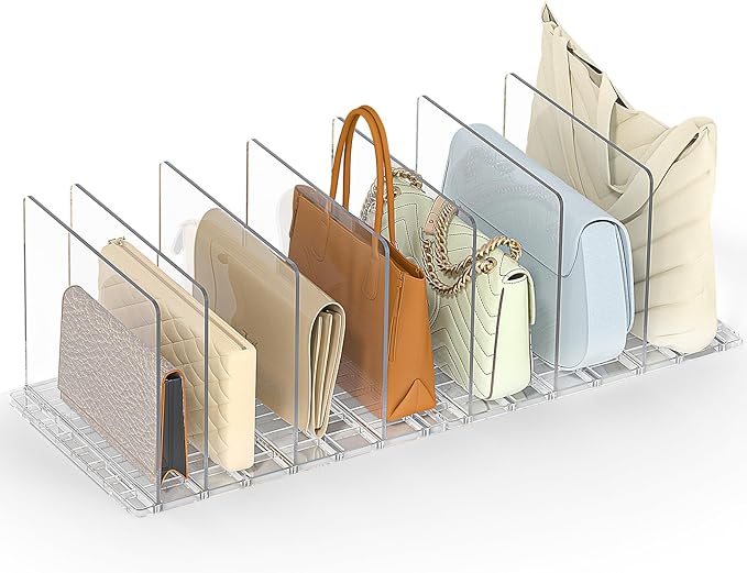 Bag & Purse Organizer for Closet: Adjustable Clear Handbag Storage Shelf by SortNStore
