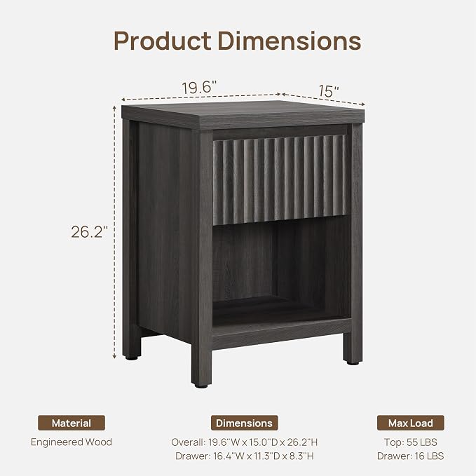 SICOTAS Fluted Night Stand Set of 2, Modern Nightstands - Image 2
