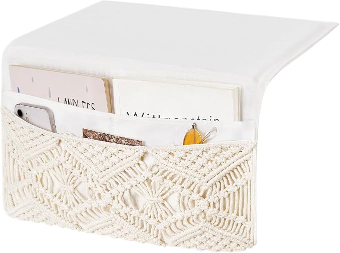 Mkono Macrame Bedside Caddy Storage Organizer Boho Remote Control Tablet by Mkono