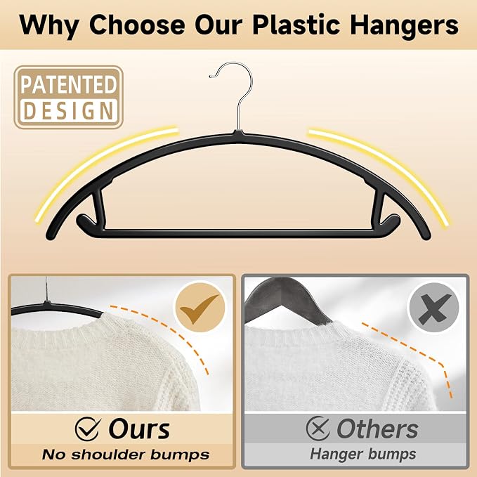 MIZGI Premium Plastic Hangers Heavyduty- Black No Shoulder Bump Suit Hangers - Image 2