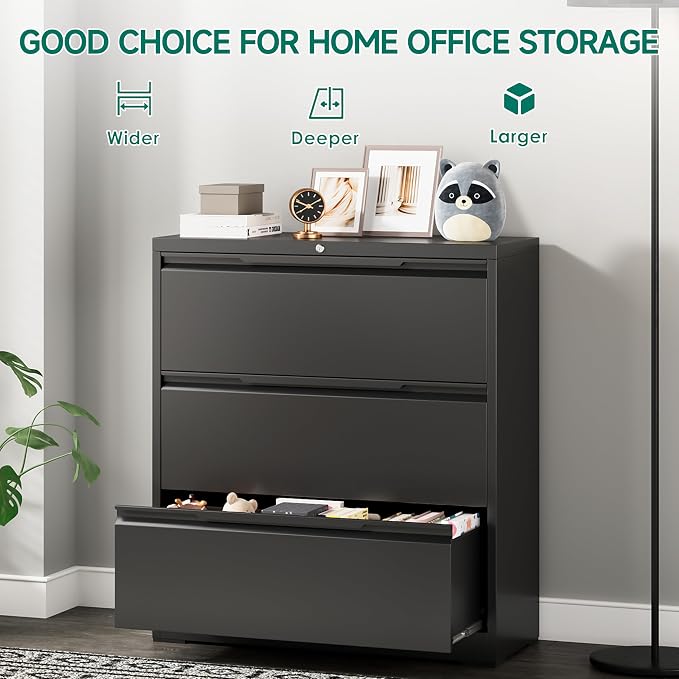 Filing Cabinet with Lock, Lateral File Cabinets 3 Drawer Metal Wide Filing - Image 8