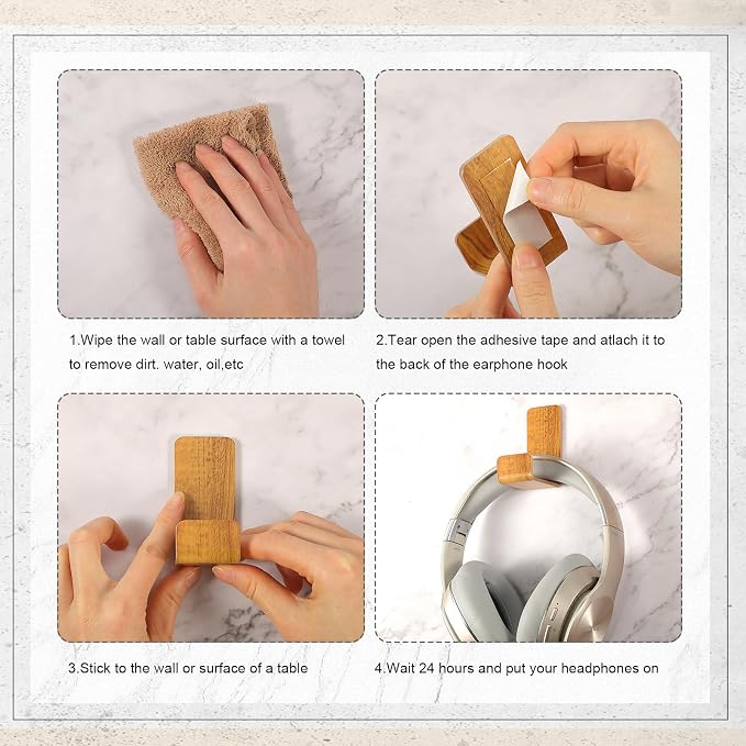 Weewooday 4 Pieces Headphone Hanger Holder Desk Adhesive Headphone Hook Wall - Image 4