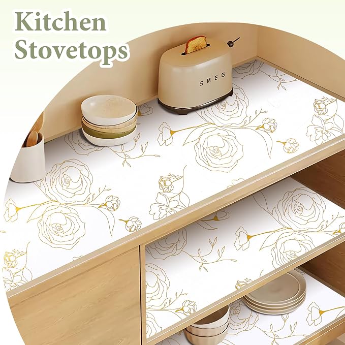 Shelf Liners for Kitchen Cabinets 17.5in x 20FT Non Adhesive Drawer Liner Gold - Image 3