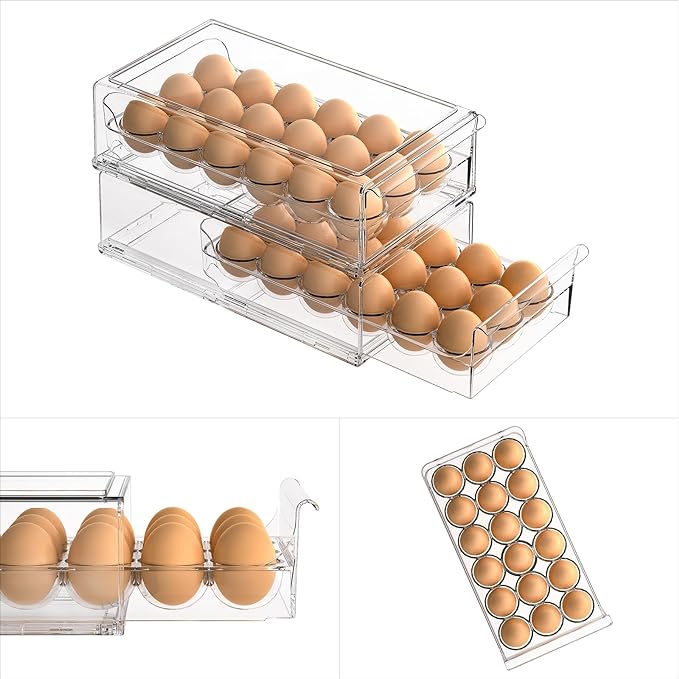 BPA Free Refrigerator Organizer Bins, Stackable Egg Holder, 18 Egg Tray - Image 3