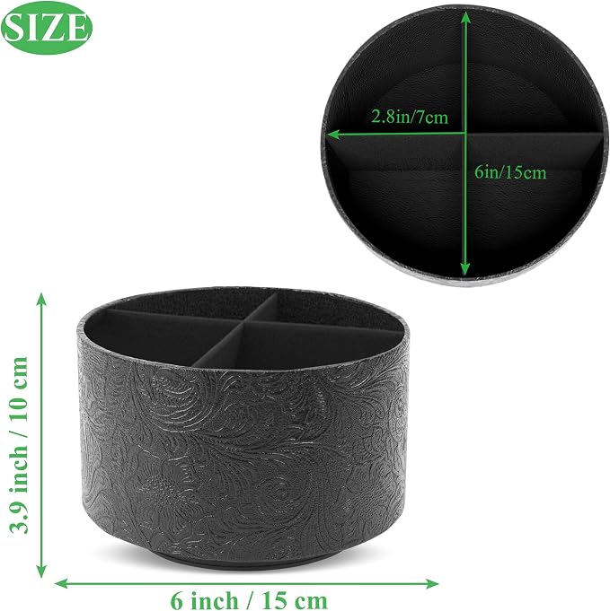 lizimandu Round Leather Art Supply Organizer, Remote Control Holder, 360 Degree - Image 2