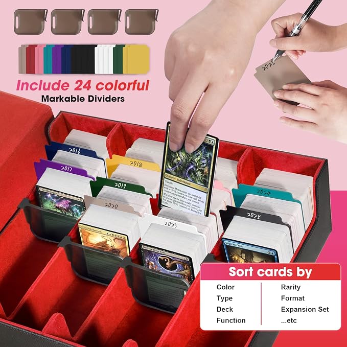 Red Card Organizer Box, 3000+ Trading Card Storage Box, PU Leather, 24 Dividers - Image 3